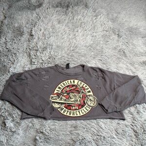 Windsor Sweatshirt Womens Small Gray American Custom Motorcycles Cropped Destroy